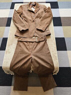 Vintage Teenflo Wool Blend Brown Tweed Pantsuit Set - Blazer 6 Trousers 4